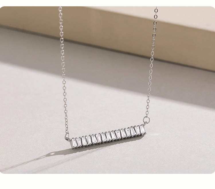 Zircon Rectangle Pendant Necklace Sterling Silver