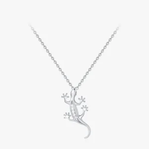 Fine Lizard Zircon Pendant Necklace Sterling Silver