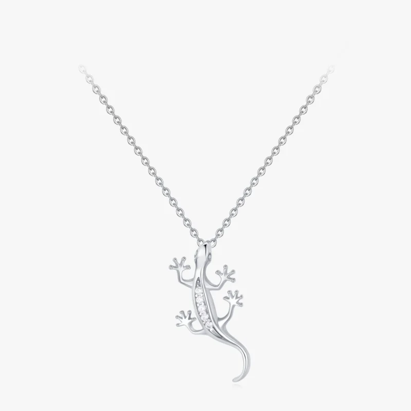 Fine Lizard Zircon Pendant Necklace Sterling Silver
