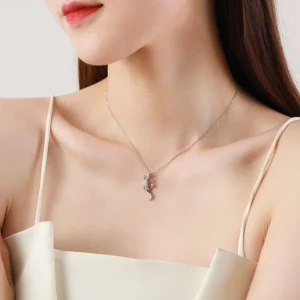 Fine Lizard Zircon Pendant Necklace Sterling Silver