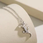 Fine Lizard Zircon Pendant Necklace Sterling Silver