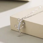 Fine Lizard Zircon Pendant Necklace Sterling Silver