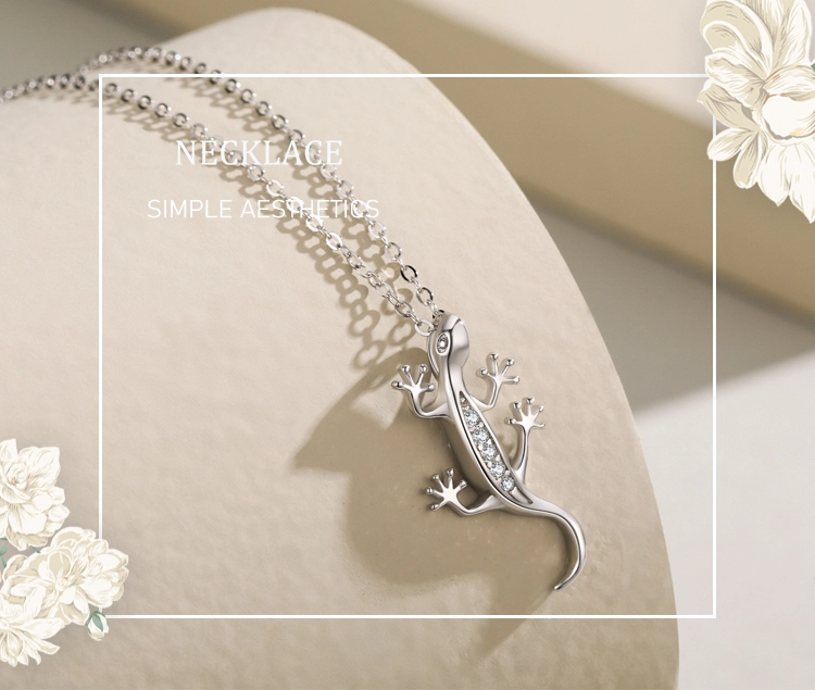 Fine Lizard Zircon Pendant Necklace Sterling Silver