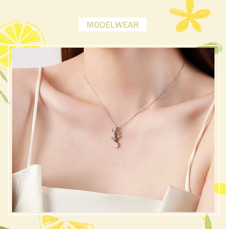 Fine Lizard Zircon Pendant Necklace Sterling Silver
