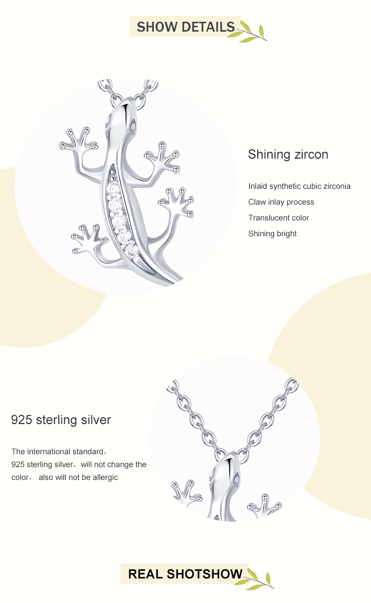 Fine Lizard Zircon Pendant Necklace Sterling Silver