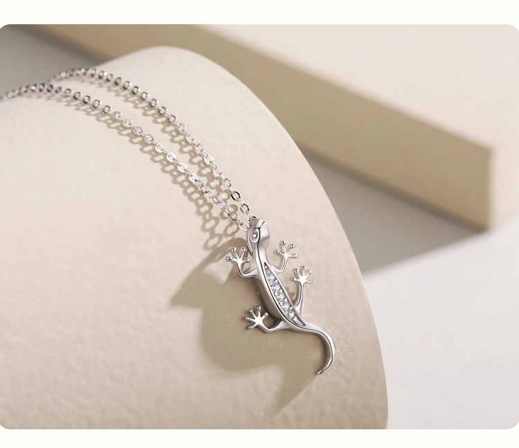 Fine Lizard Zircon Pendant Necklace Sterling Silver