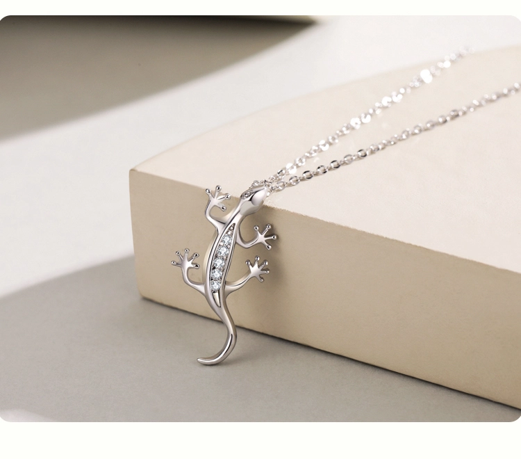 Fine Lizard Zircon Pendant Necklace Sterling Silver