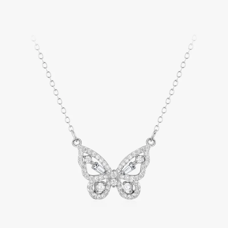 Cz Flying Butterfly Animal Necklace Sterling Silver