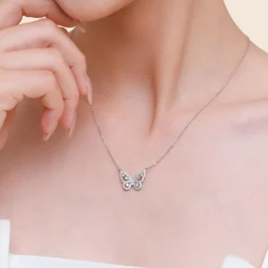 Cz Flying Butterfly Animal Necklace Sterling Silver