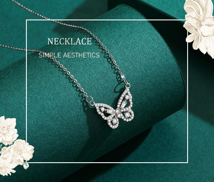 Cz Flying Butterfly Animal Necklace Sterling Silver