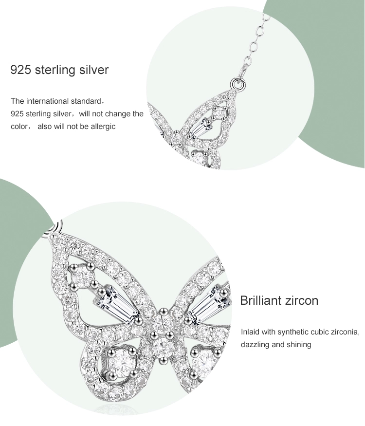 Cz Flying Butterfly Animal Necklace Sterling Silver