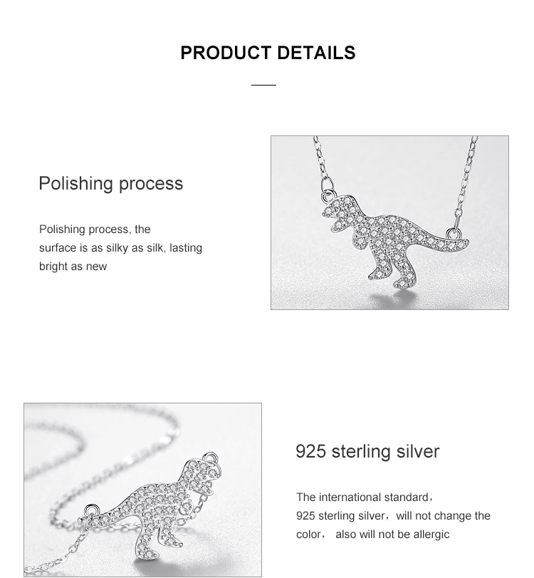 Cute Dinosaur Tyrannosaurus Rex Animal Necklace Sterling Silver
