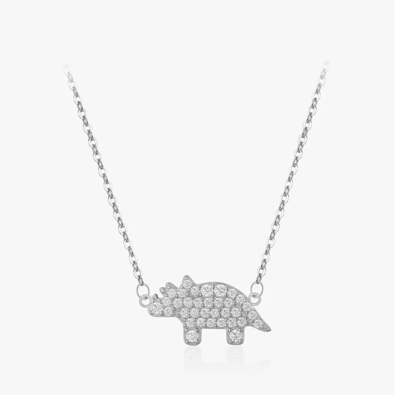 Lovely Rhinoceros Cartoon Animal Zircon Necklace Sterling Silver