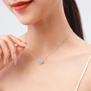 Lovely Rhinoceros Cartoon Animal Zircon Necklace Sterling Silver