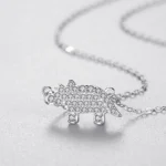 Lovely Rhinoceros Cartoon Animal Zircon Necklace Sterling Silver