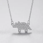 Lovely Rhinoceros Cartoon Animal Zircon Necklace Sterling Silver