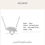 Lovely Rhinoceros Cartoon Animal Zircon Necklace Sterling Silver