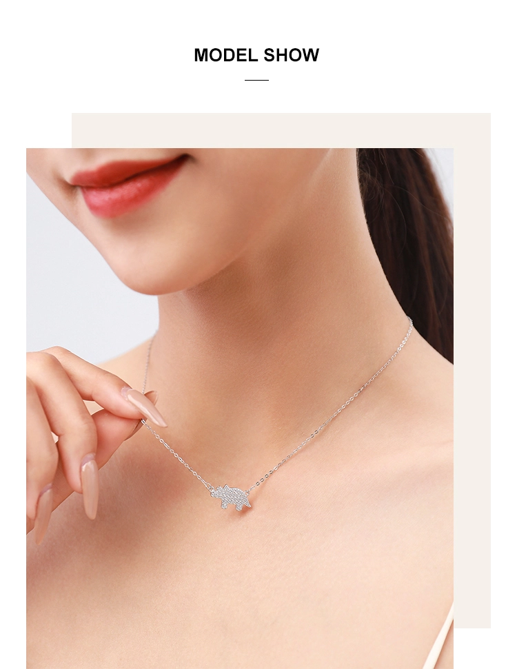 Lovely Rhinoceros Cartoon Animal Zircon Necklace Sterling Silver