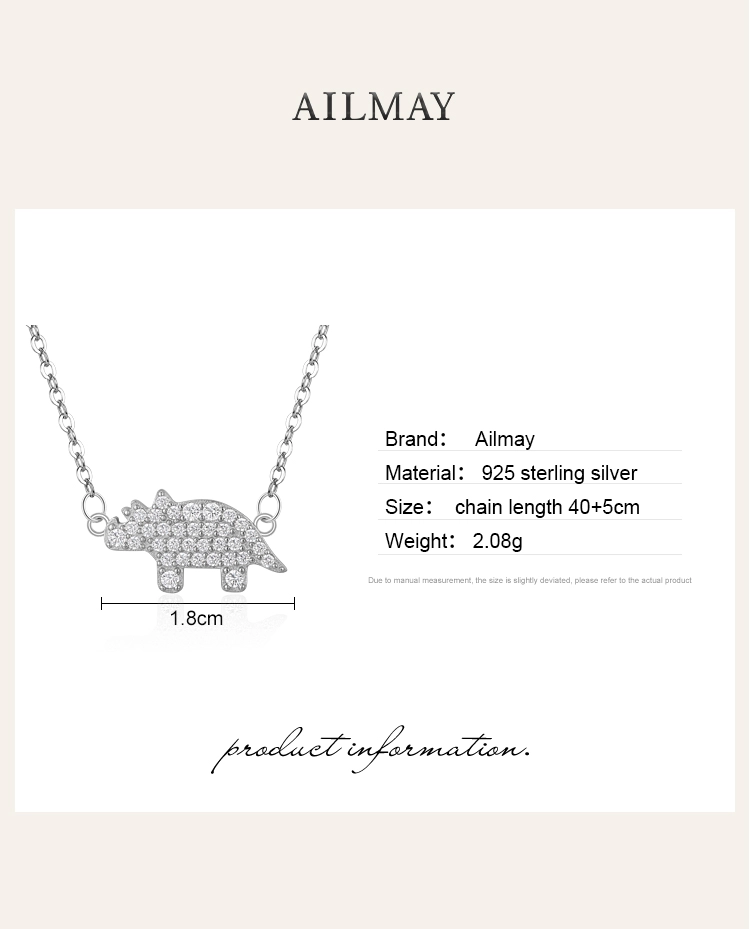 Lovely Rhinoceros Cartoon Animal Zircon Necklace Sterling Silver