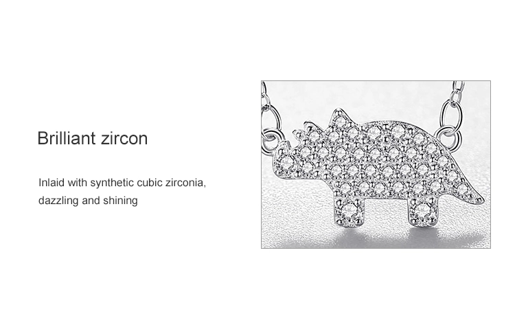 Lovely Rhinoceros Cartoon Animal Zircon Necklace Sterling Silver