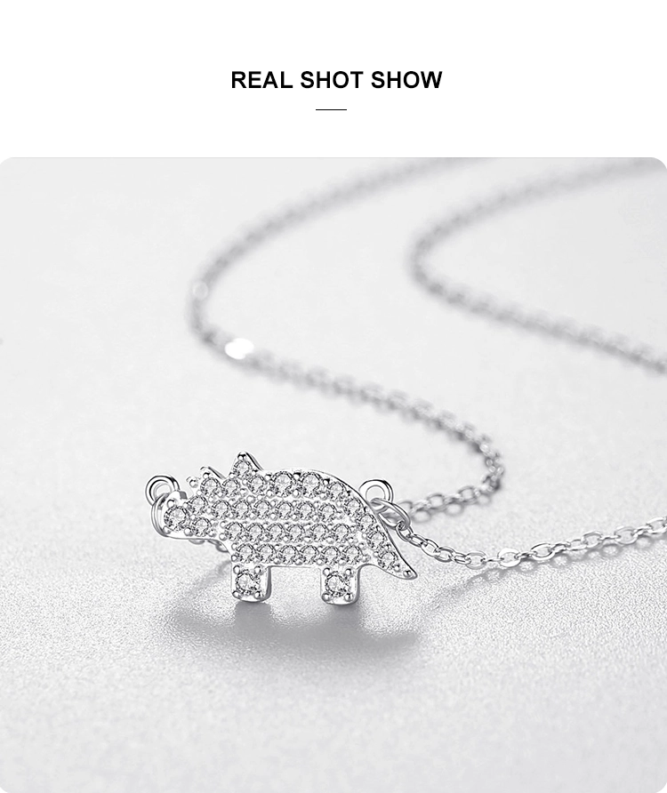 Lovely Rhinoceros Cartoon Animal Zircon Necklace Sterling Silver