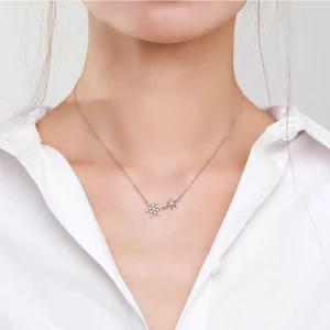 CZ Snowflake Flower Pendant Necklace Sterling Silver