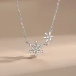 CZ Snowflake Flower Pendant Necklace Sterling Silver
