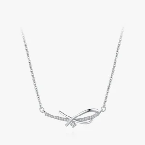 CZ Geometric Design Pendant Necklace Sterling Silver