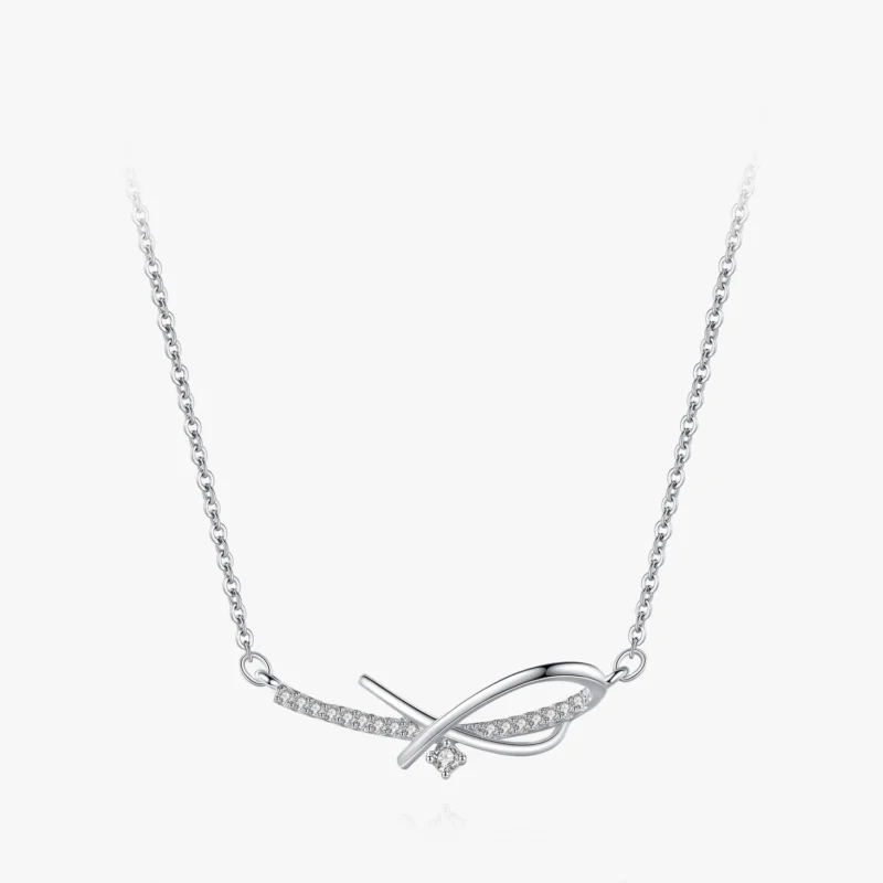 CZ Geometric Design Pendant Necklace Sterling Silver