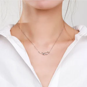 CZ Geometric Design Pendant Necklace Sterling Silver