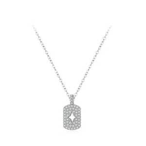 Hollow Star Card Shaped Pendant Necklace Sterling Silver