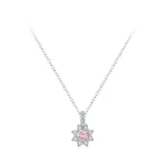 Pink Flower Pendant Necklace Pave Setting Sterling Silver