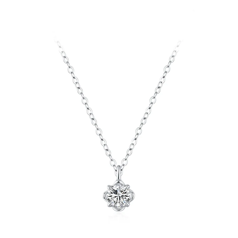 Zircon Flower Pendant Necklace Sterling Silver
