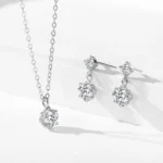 Zircon Flower Pendant Necklace Sterling Silver