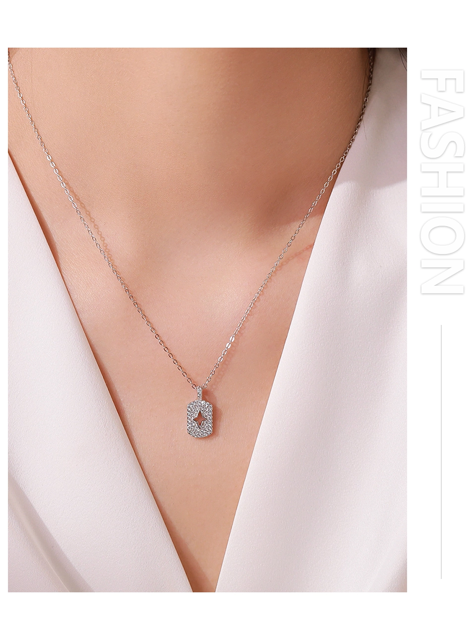 Zircon Flower Pendant Necklace Sterling Silver