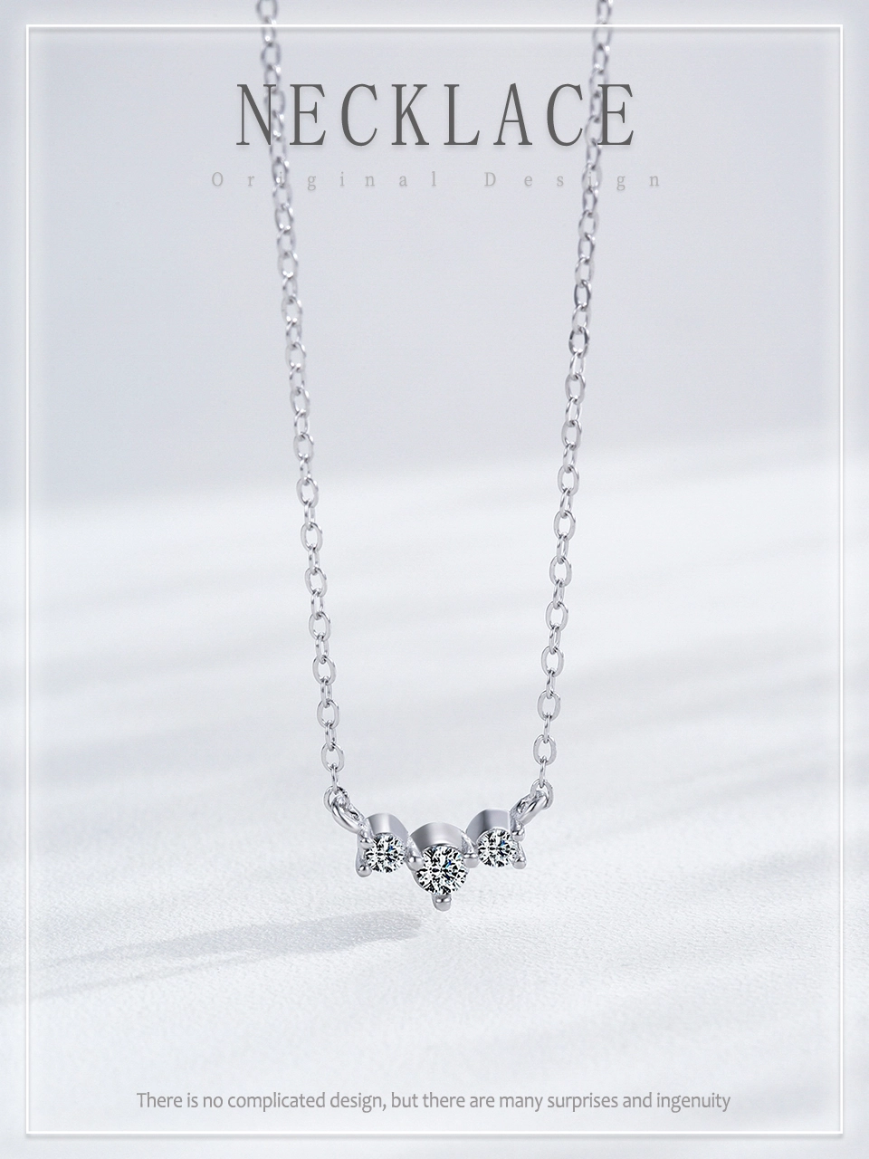 Three Zircon Pendant Necklace Sterling Silver