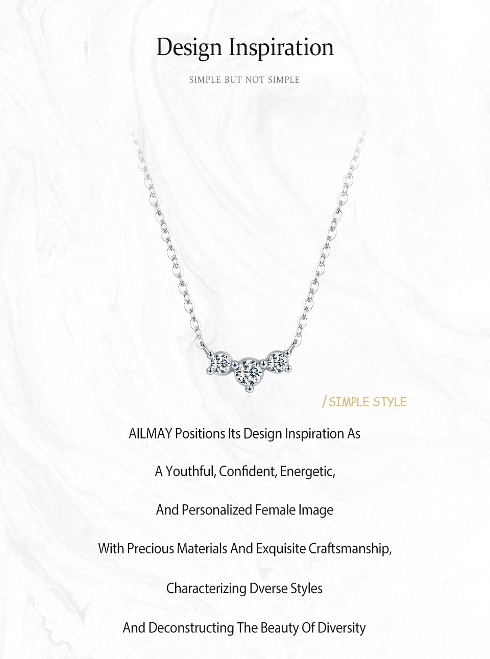 Three Zircon Pendant Necklace Sterling Silver