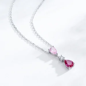 Water Droplet Sweet Pink Zircon Necklace Sterling Silver