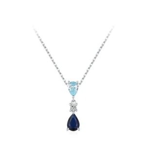 Blue Series Droplet Shaped Zircon Necklace Sterling Silver