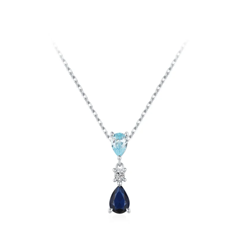 Blue Series Droplet Shaped Zircon Necklace Sterling Silver