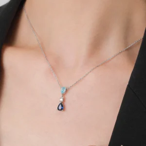Blue Series Droplet Shaped Zircon Necklace Sterling Silver
