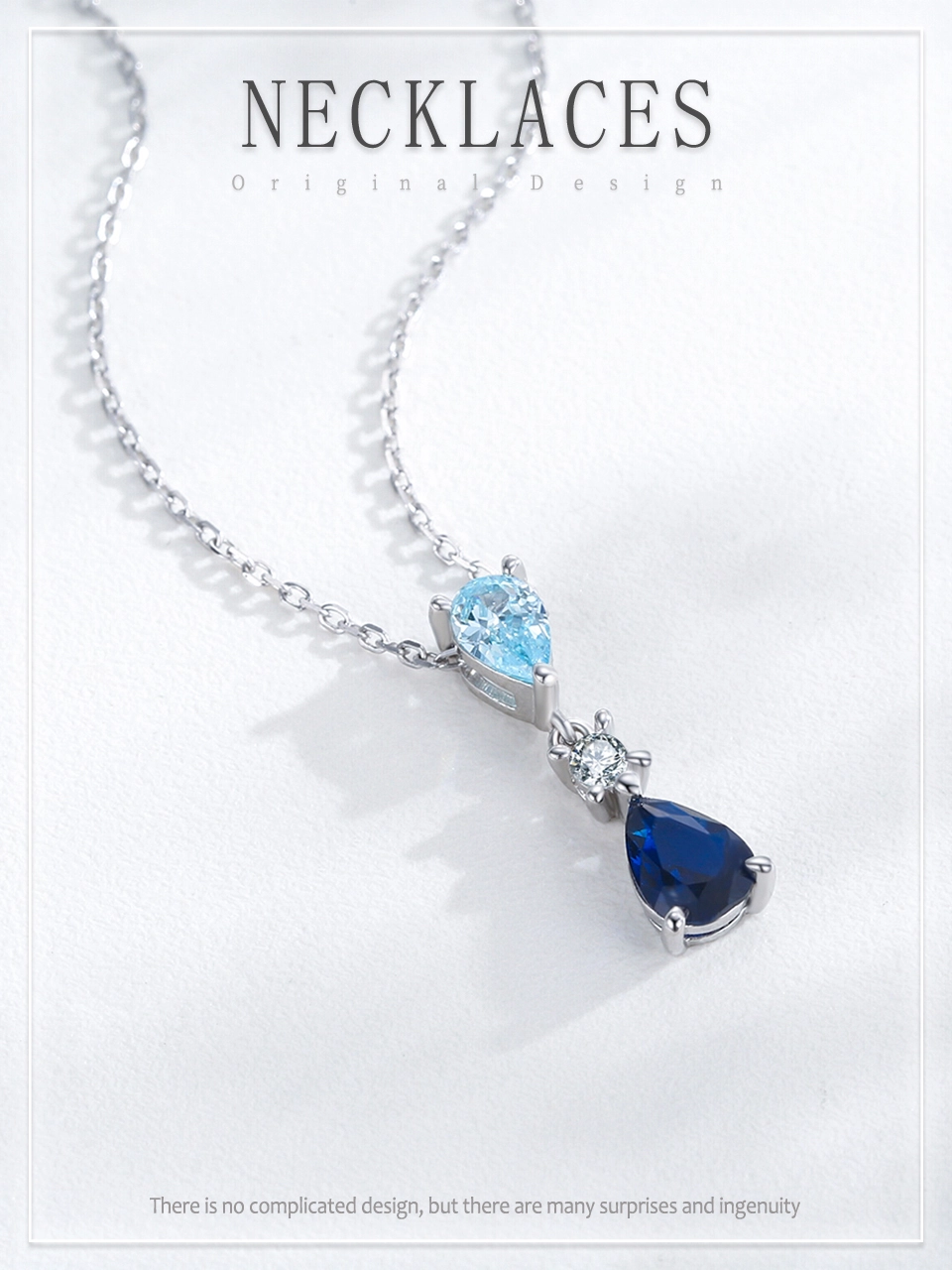Blue Series Droplet Shaped Zircon Necklace Sterling Silver