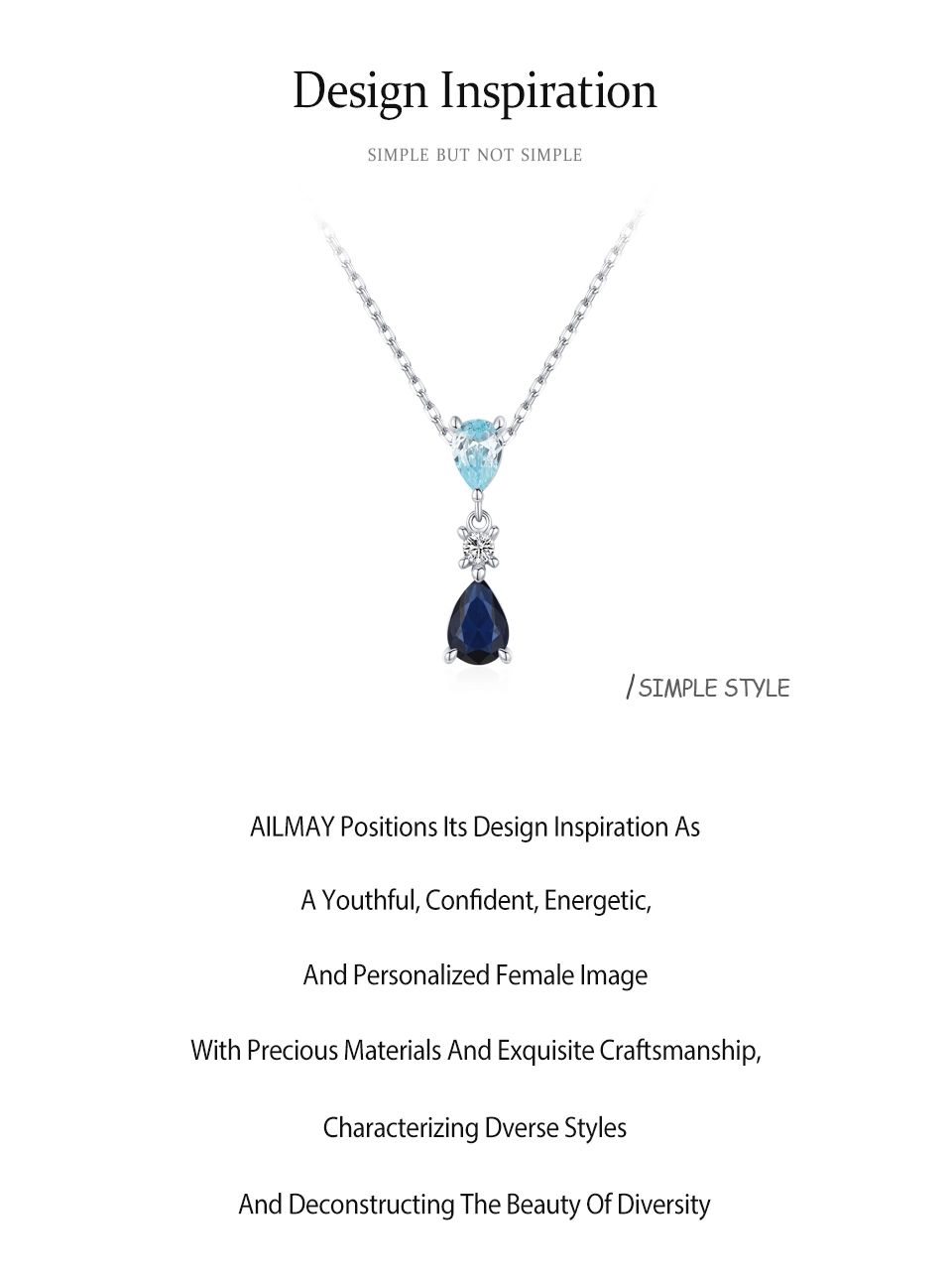 Blue Series Droplet Shaped Zircon Necklace Sterling Silver