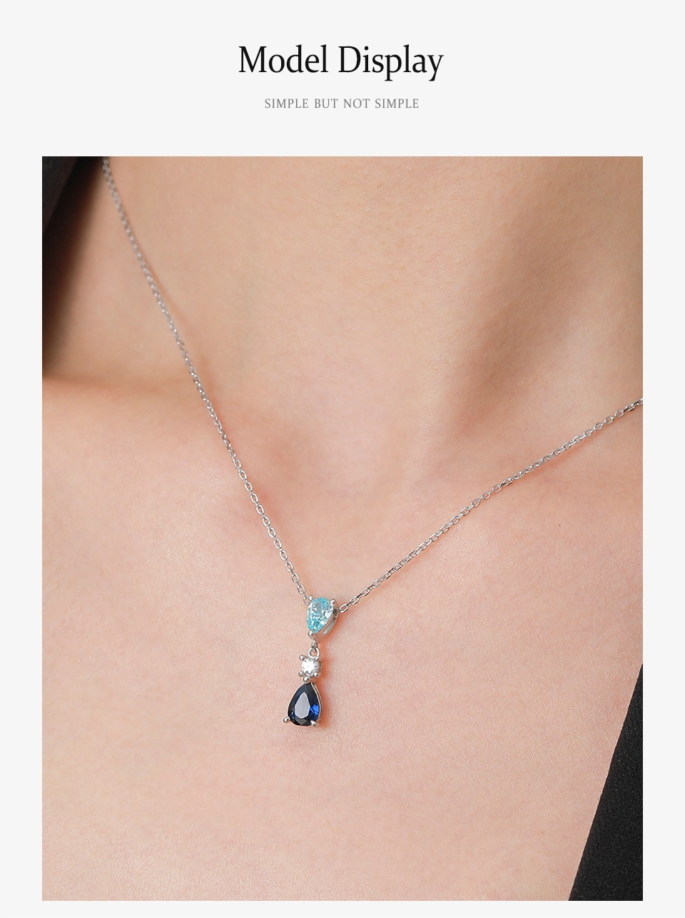 Blue Series Droplet Shaped Zircon Necklace Sterling Silver