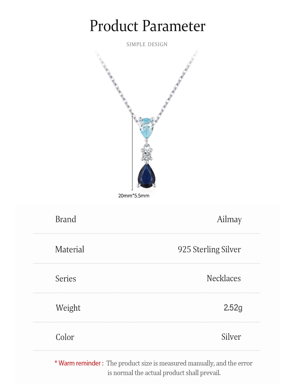 Blue Series Droplet Shaped Zircon Necklace Sterling Silver