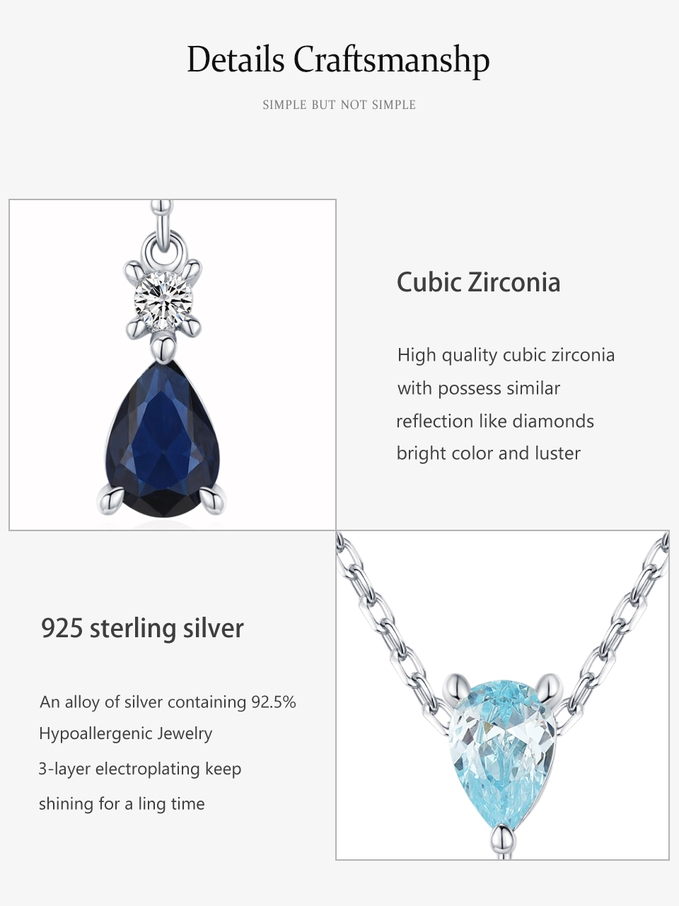 Blue Series Droplet Shaped Zircon Necklace Sterling Silver