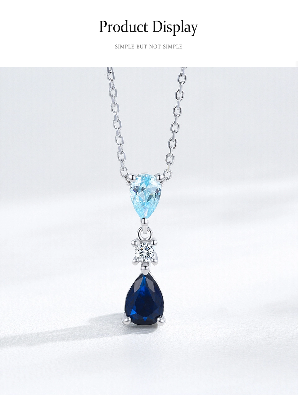 Blue Series Droplet Shaped Zircon Necklace Sterling Silver