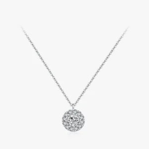 Round Cubic Zirconia Pendant Necklace Sterling Silver