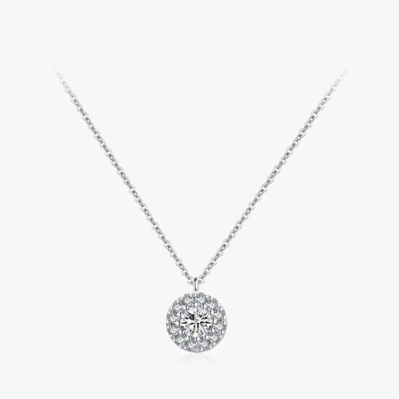 Round Cubic Zirconia Pendant Necklace Sterling Silver