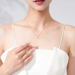 Round Cubic Zirconia Pendant Necklace Sterling Silver